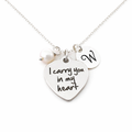 I Carry You in My Heart Necklace – Sterling Silver with Birthstone & Initial Charm