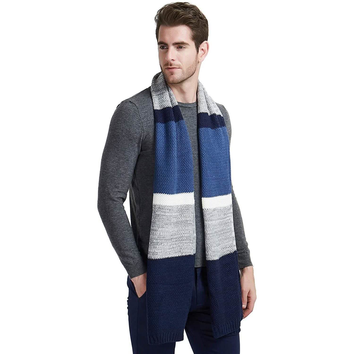 Écharpe longue en mélange de laine imitation cachemire avec blocs de couleur et rayures en patchwork
