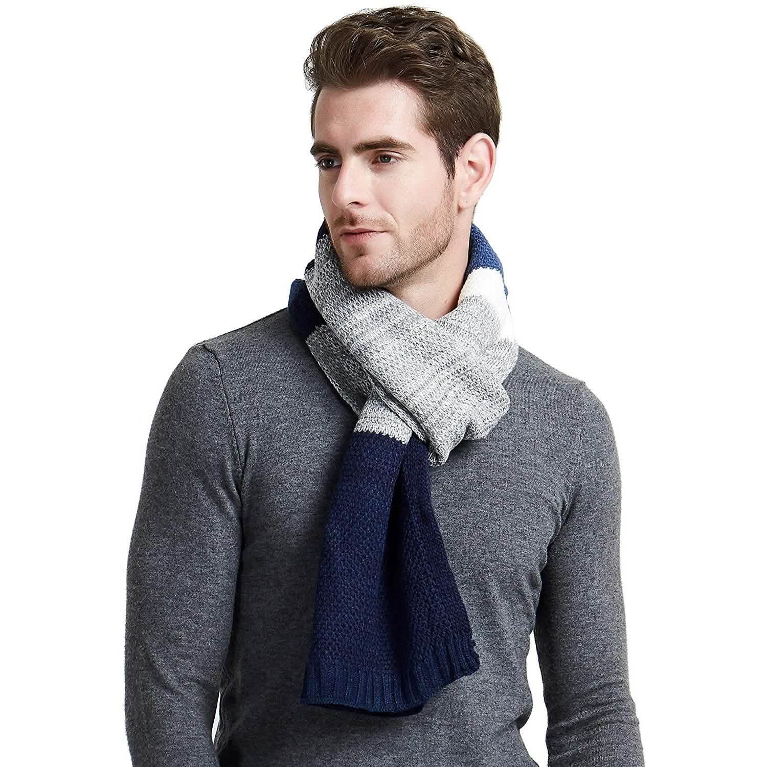 Écharpe longue en mélange de laine imitation cachemire avec blocs de couleur et rayures en patchwork