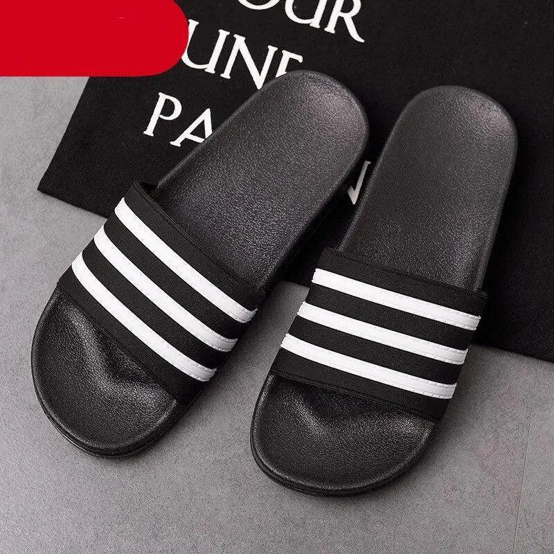 Sandales décontractées d'été modernes pour hommes, pantoufles souples à rayures noires et blanches, tongs, sandales décontractées d'été pour femmes