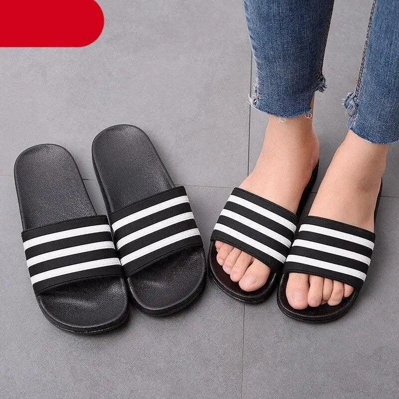 Sandales décontractées d'été modernes pour hommes, pantoufles souples à rayures noires et blanches, tongs, sandales décontractées d'été pour femmes