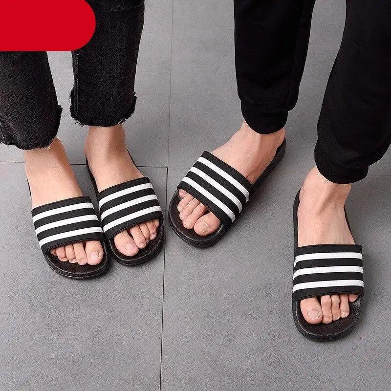Sandales décontractées d'été modernes pour hommes, pantoufles souples à rayures noires et blanches, tongs, sandales décontractées d'été pour femmes