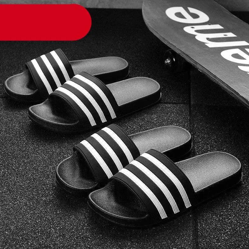 Sandales décontractées d'été modernes pour hommes, pantoufles souples à rayures noires et blanches, tongs, sandales décontractées d'été pour femmes