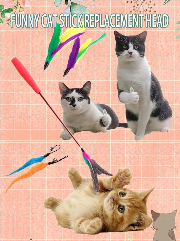 Lot de jouets à plume pour chat, baguette teaser pour chatons, pour amuser et faire faire de l'exercice aux chats, jouets interactifs sans la canne, baguette rétractable et recharges de plumes, jouets pour chat d'intérieur