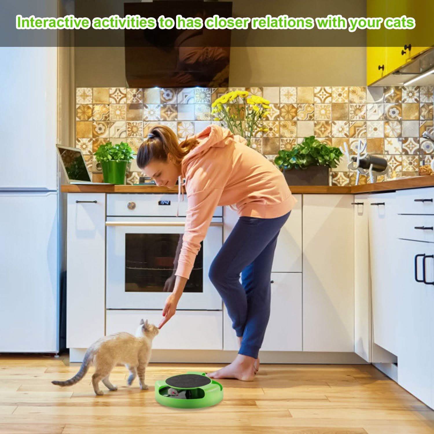 Jouet interactif pour chat avec griffoir et souris tournante