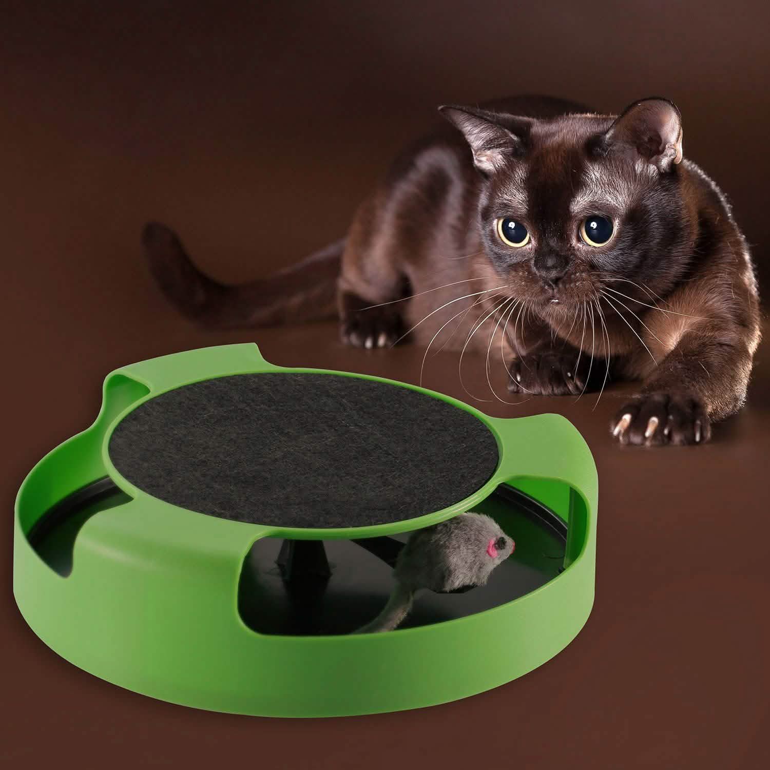 Jouet interactif pour chat avec griffoir et souris tournante
