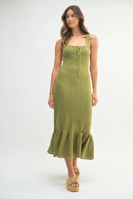 Robe Midi Femme Sans Manches En Crochet À Ourlet Volanté – Robe en Maille Crochetée, Robe à Ourlet Volanté Unique, Robe Midi Sans Manches, Robe Midi d'Été, Robe en Crochet Élégante