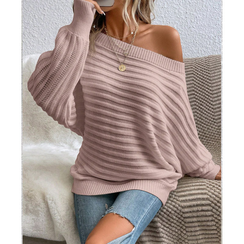 Pull ample en tricot à manches chauve-souris et épaules dénudées – Idéal pour l'automne