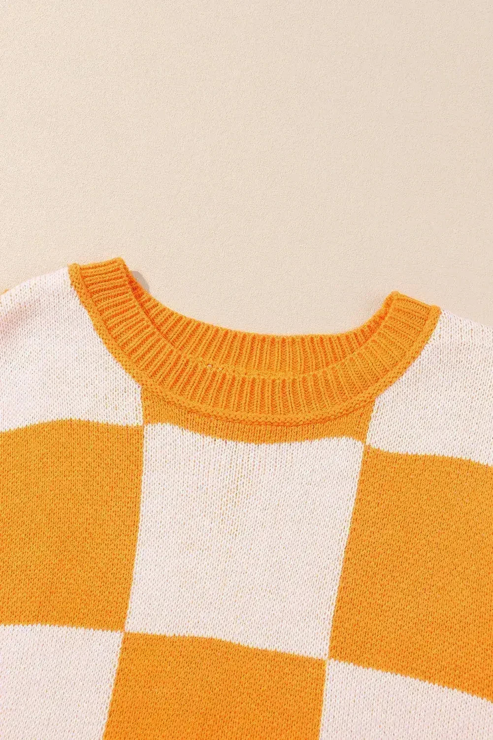 Pull orange à carreaux avec manches évêque - Femstylo