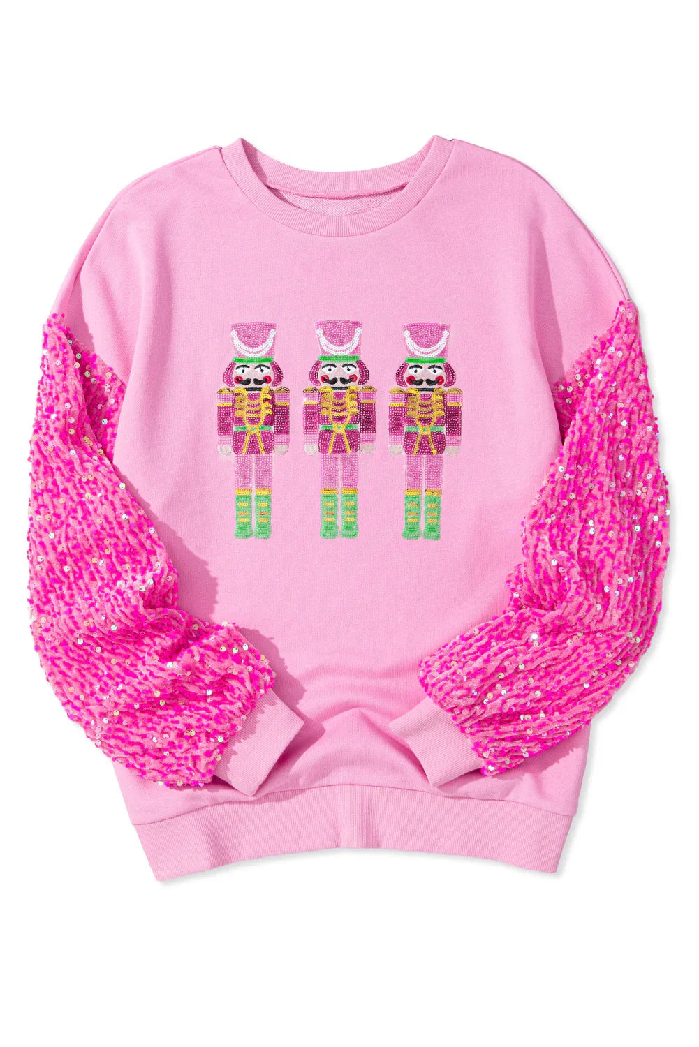 Sweat-shirt graphique Casse-Noisette rose à manches à sequins
