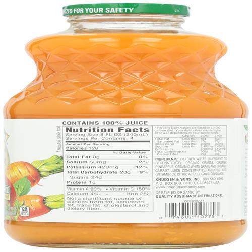 Mélange de jus d'orange et de carotte biologiques R.W. Knudsen Family, 946 ml