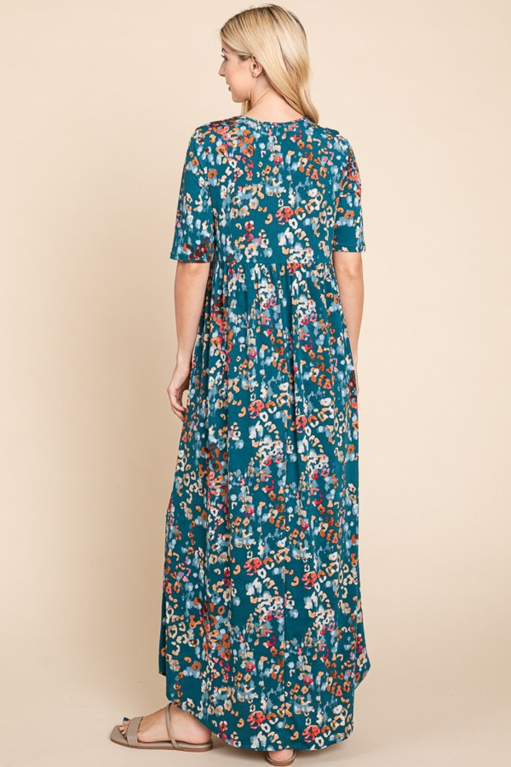 Robe longue froncée imprimée pour femme – Robe longue froncée flatteuse, Robe longue imprimée confortable, Robe longue fleurie chic, Robe longue froncée élégante, Robe longue élégante, Robe imprimée polyvalente, Mode confortable
