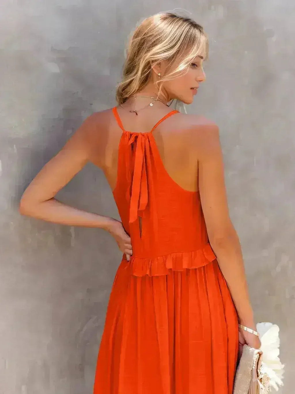 Robe longue étagée sans manches à volants avec poches