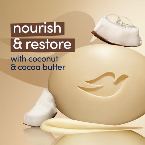 Pain de beauté Dove Noix de coco & Beurre de cacao réparateur, 6 pains, pour une peau restaurée et nourrie, 106 g
