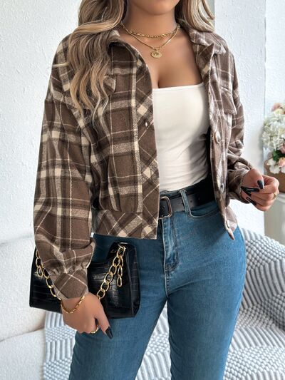 Veste à carreaux boutonnée à manches longues pour femme, confortable, tendance et décontractée, veste simple