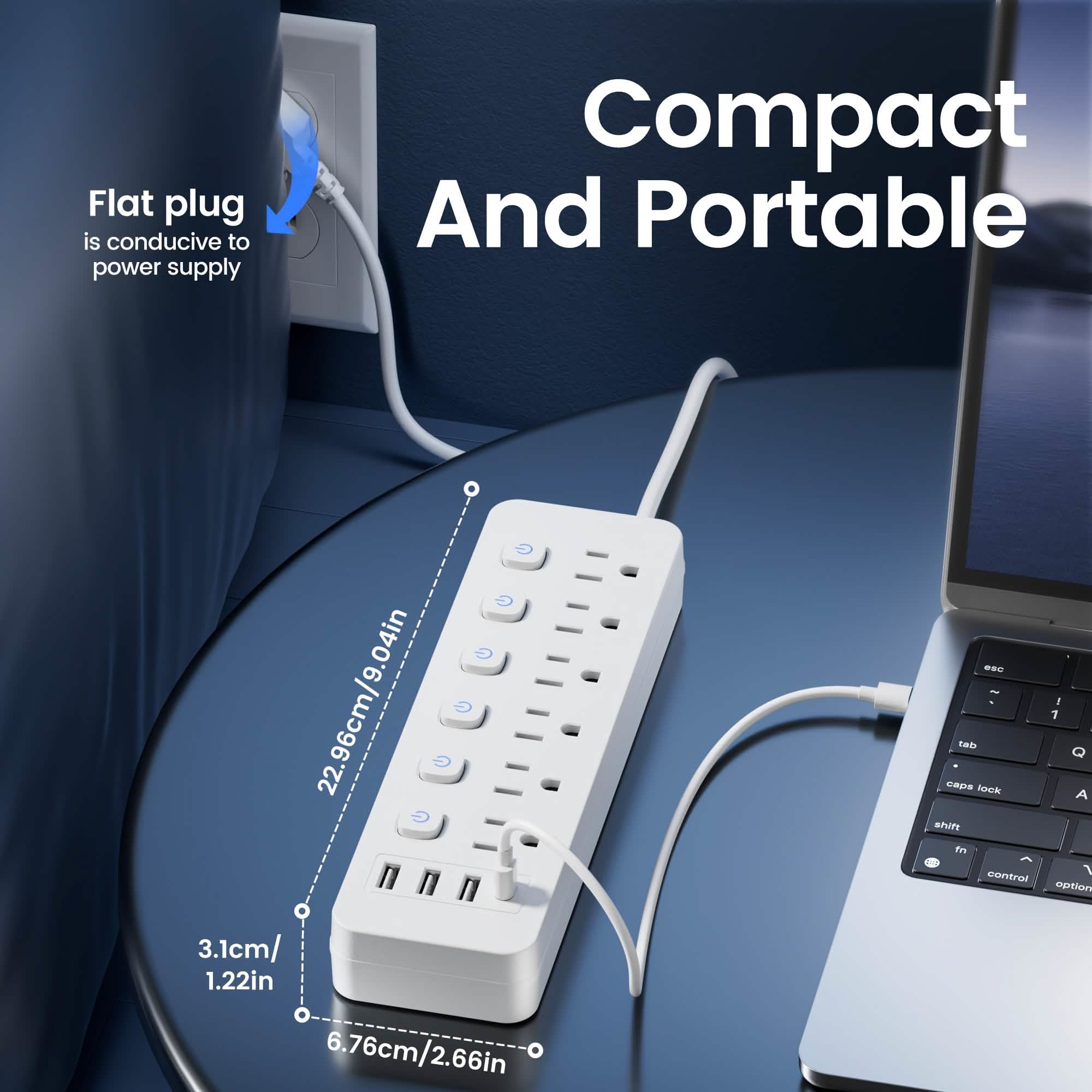 Multiprise 10-en-1 – 6 prises CA, 3 ports USB-A, 1 port Type-C