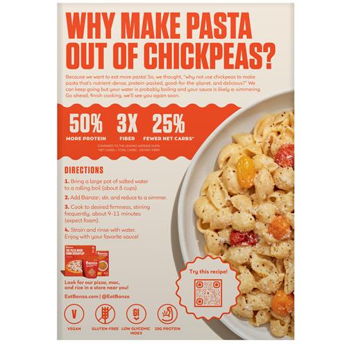 Pâtes en coquillettes Banza à base de pois chiches - Sans gluten, riches en protéines et à faible teneur en glucides, pâtes de pois chiches en coquillettes protéinées - 227g