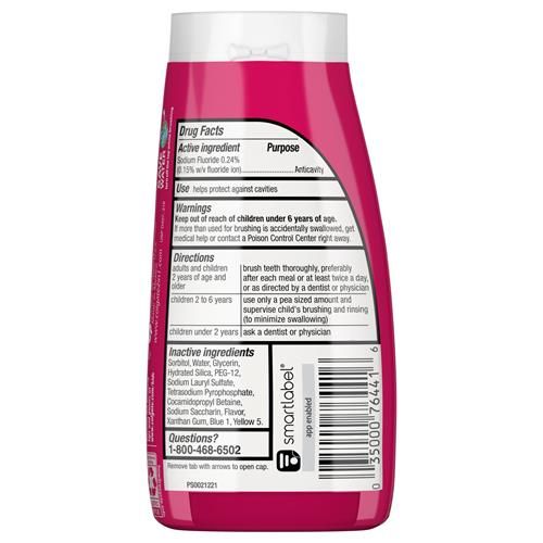 Pâte dentifrice au fluorure pour enfants Colgate Kids, dentifrice gel au fluorure goût pastèque pour enfants, saveur explosion de pastèque, tube de 130 g