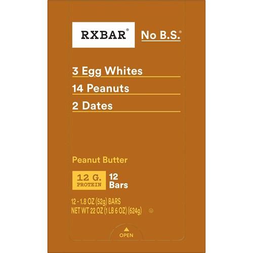 Barres protéinées Rxbar, 12g de protéines, snacks sans gluten, barres snack, beurre de cacahuète, boîte de 623g (12 barres)