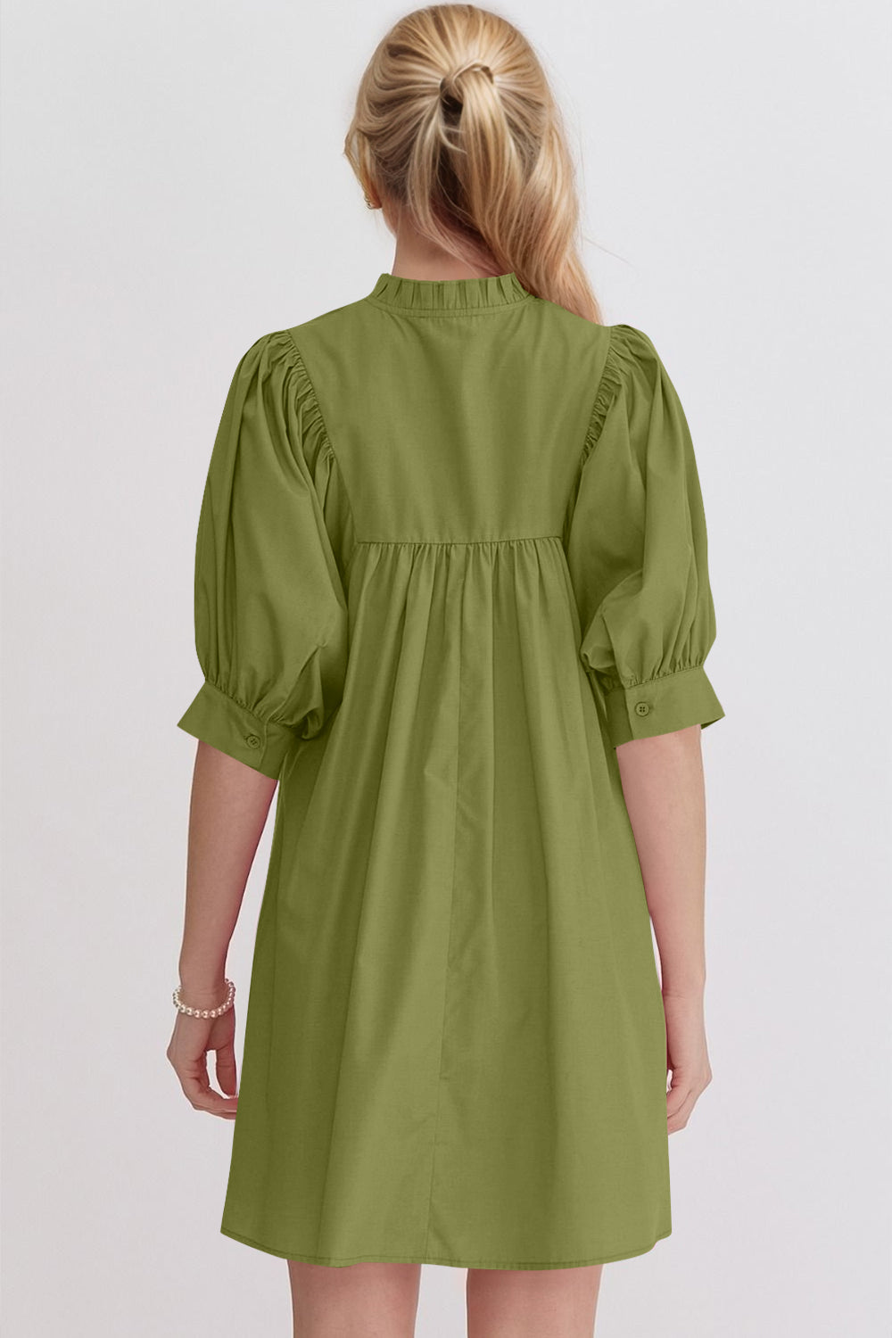Mini-robe rose à manches bouffantes Robe décontractée et féminine pour femme Robe d'été simple et classique