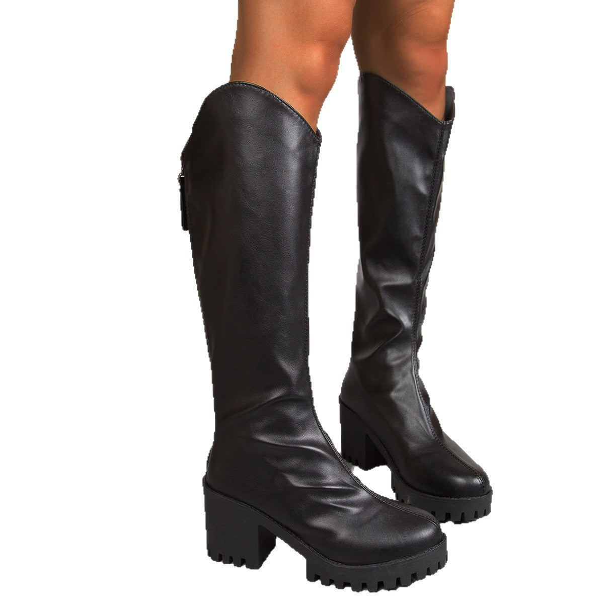Bottes noires montantes à talons épais pour femme | Streetwear élégant