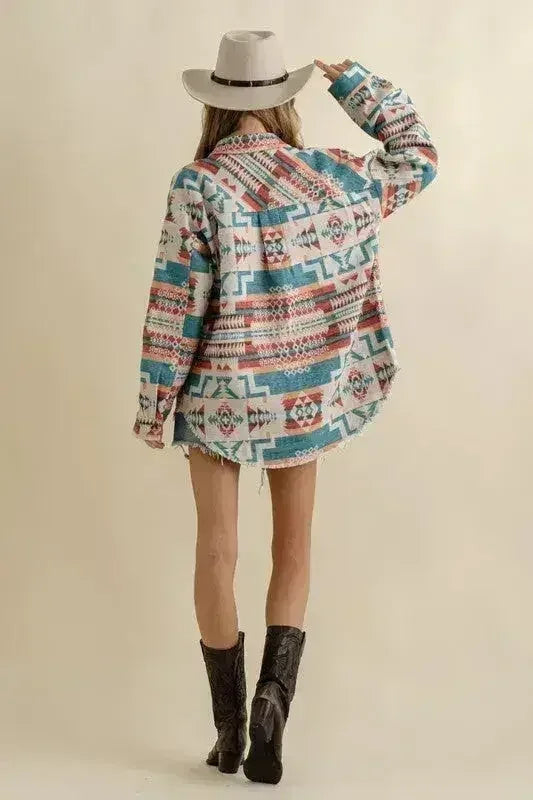 Shacket western aztèque effiloché