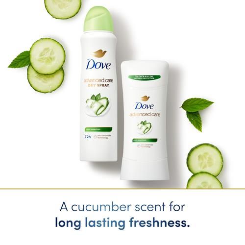 Bâton déodorant anti-transpirant Dove Advanced Care Cool Essentials qui aide à réparer la barrière cutanée après le rasage, avec une protection de 72 heures contre la sueur et les odeurs, 74 g