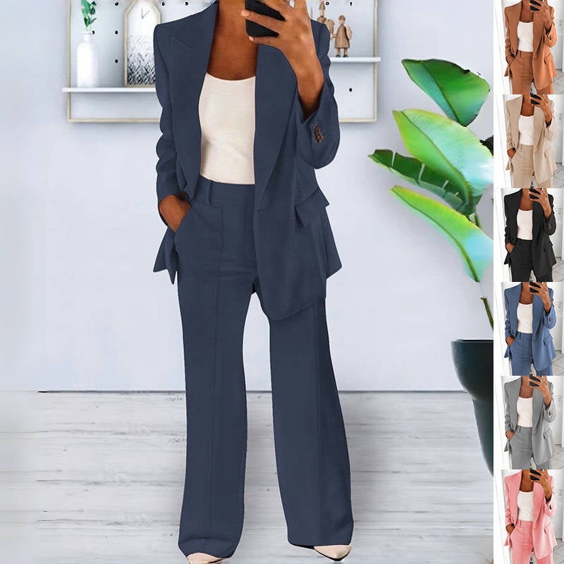 Costume deux pièces avec blazer à revers et pantalon slim – 10 couleurs TP–5TG