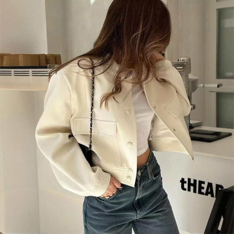 Veste de baseball unie à manches longues pour femme