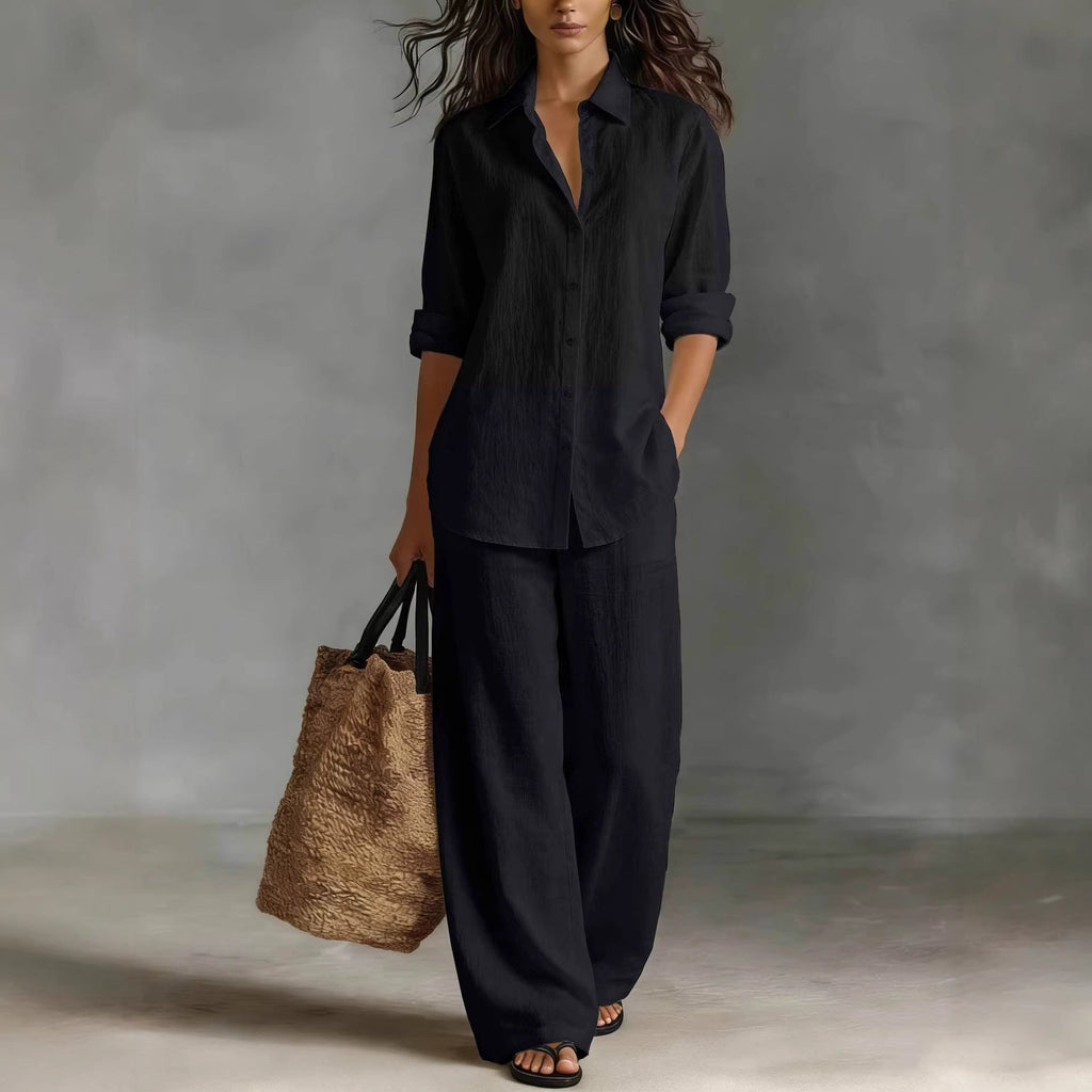 Ensemble top et pantalon en coton mélangé style bohème pour femme – Coordonné de détente pour complexe hôtelier