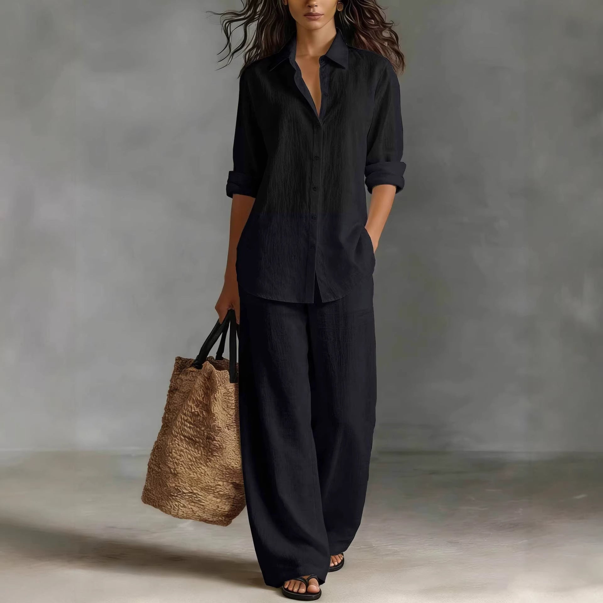 Ensemble top et pantalon en coton mélangé style bohème pour femme – Coordonné de détente pour complexe hôtelier