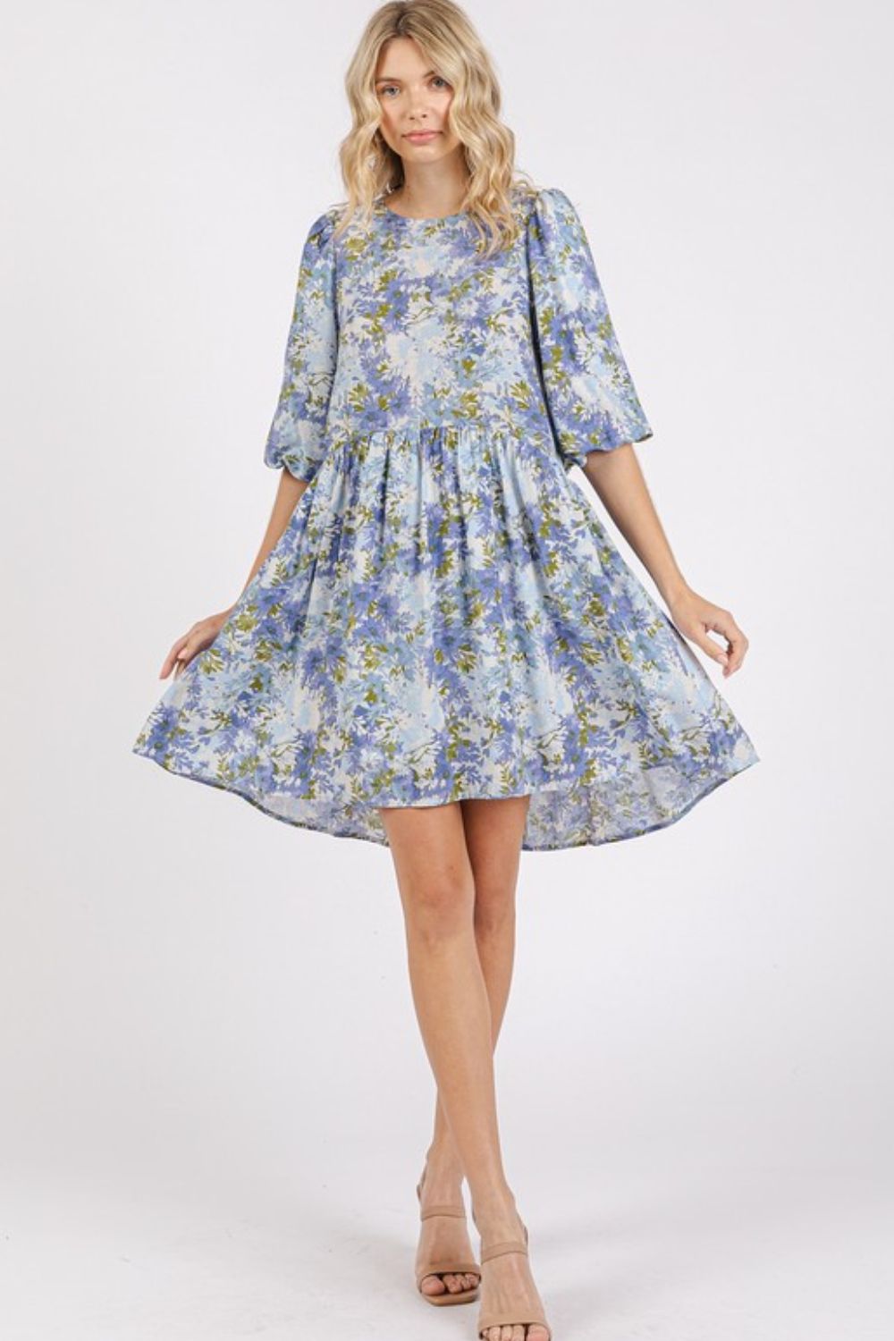Nouvelle Mini-Robe Babydoll en Mélange de Lin Imprimé Fleuri d'Été – Robe Babydoll Féminine et Fluide à Imprimé Floral pour un Look Estival Ludique