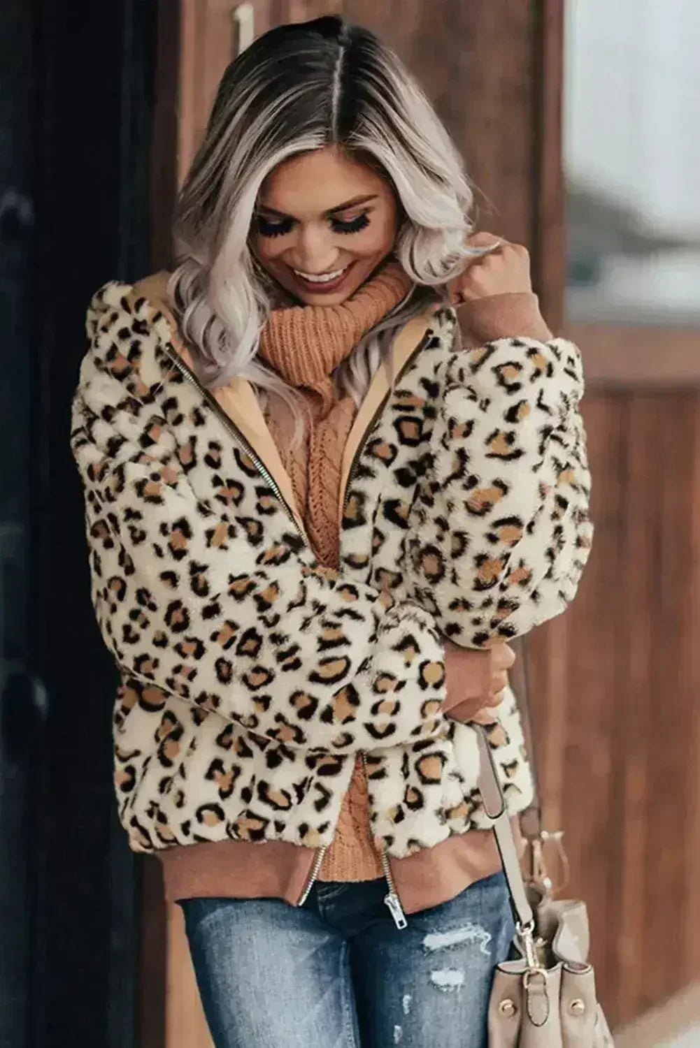 Veste léopard douillette en peluche