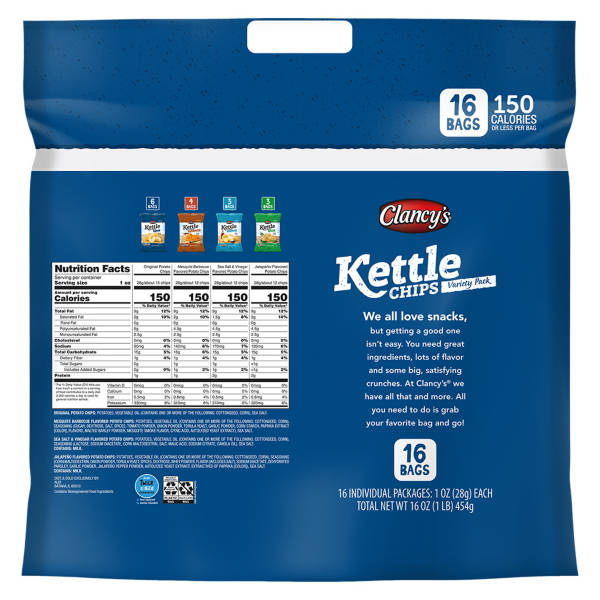 Sachets individuels de croustilles Clancy's Kettle, paquet de 16 - 453 g