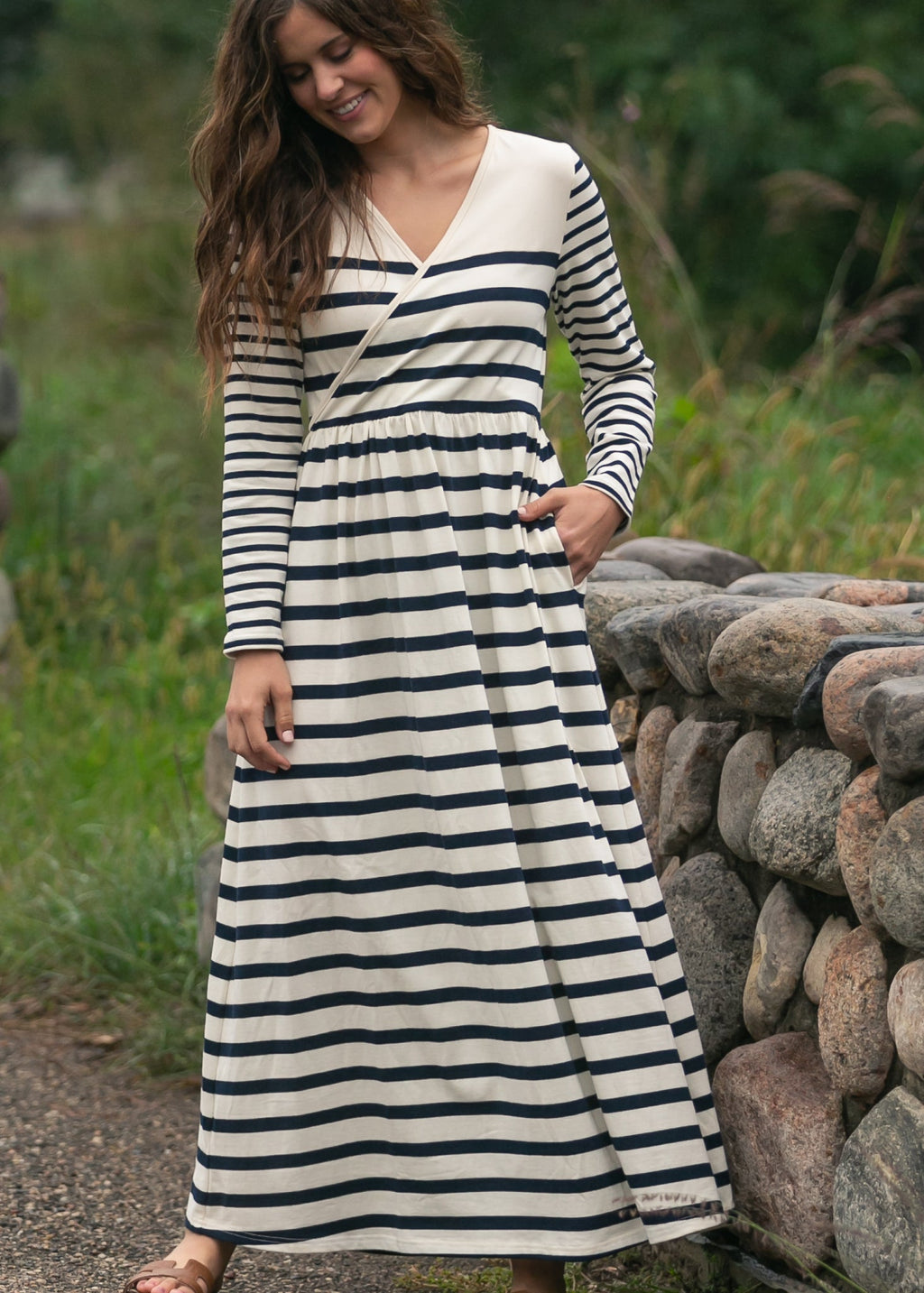 Robe longue en maille rayée Celeste