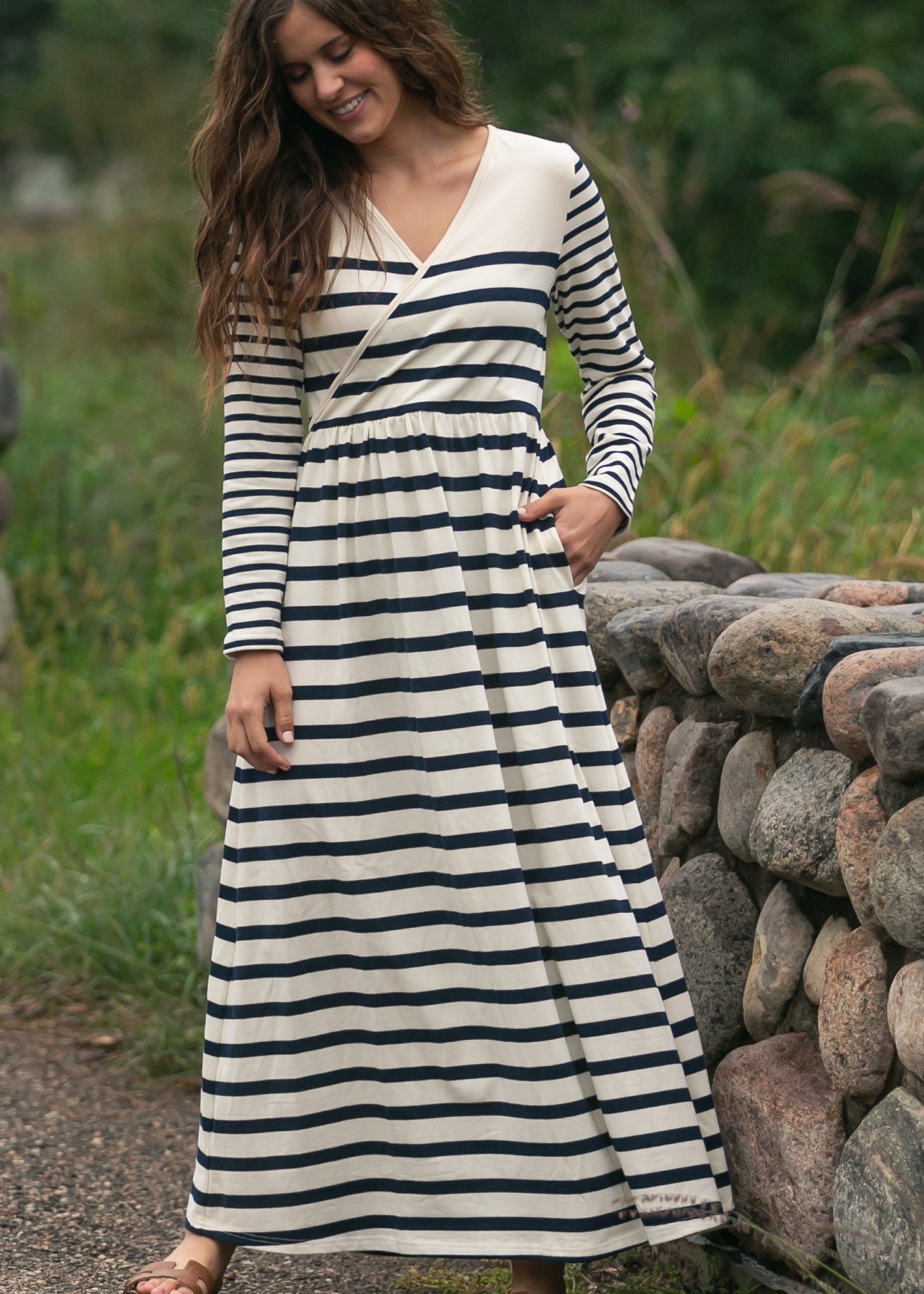 Robe longue en maille rayée Celeste