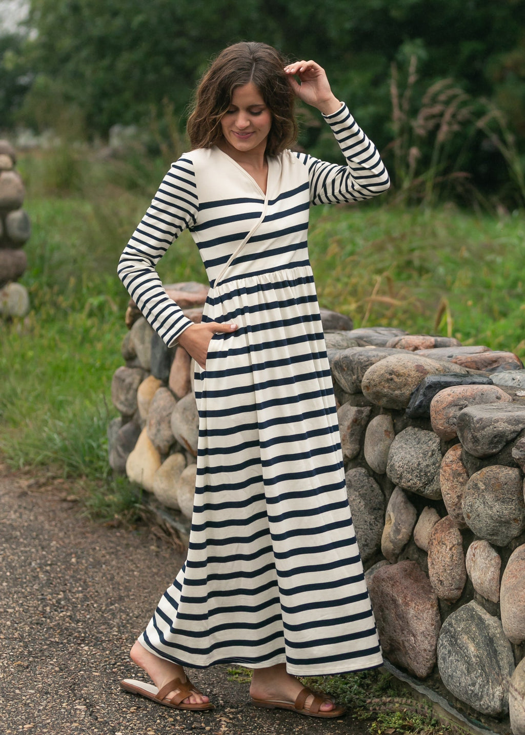 Robe longue en maille rayée Celeste