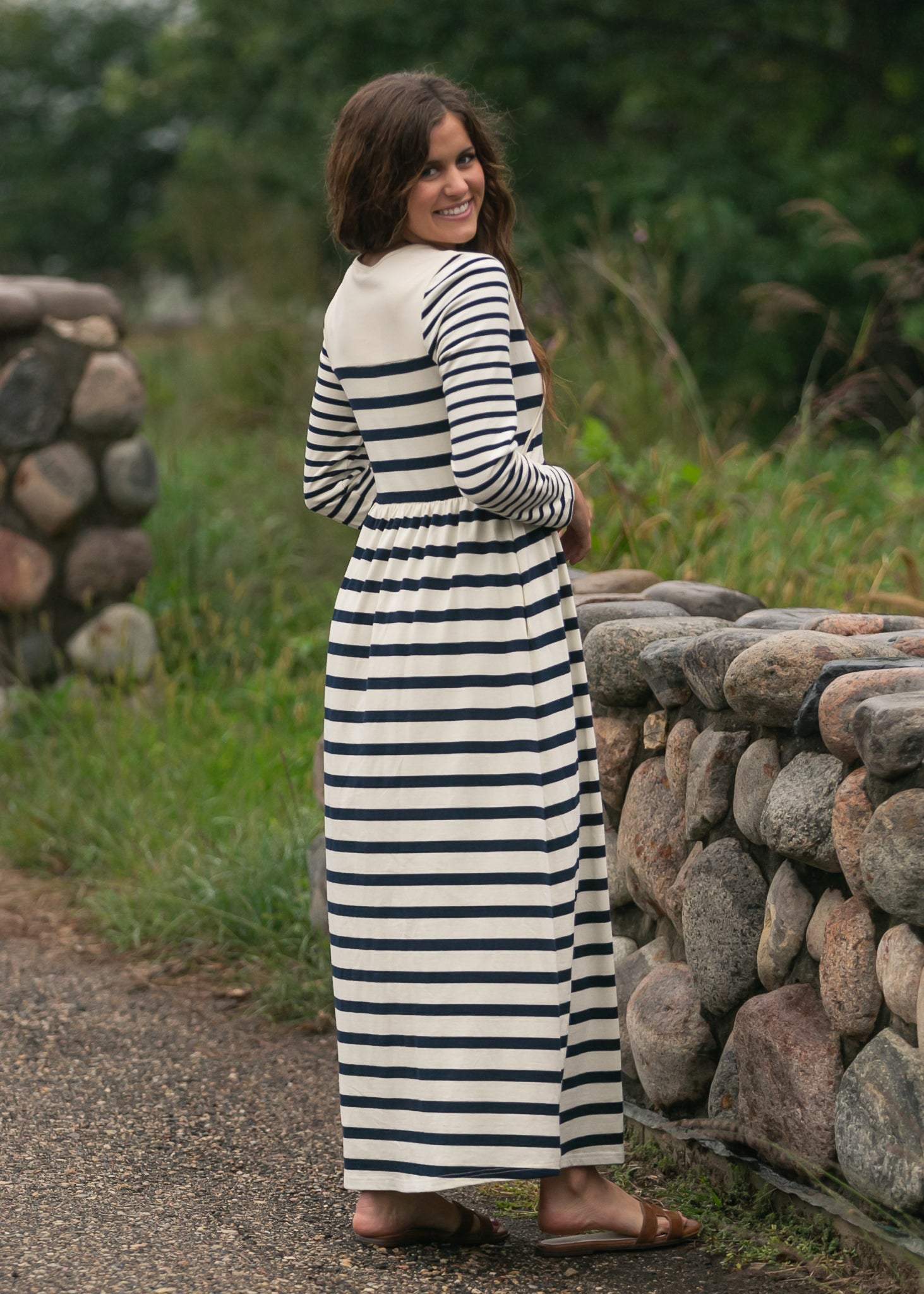 Robe longue en maille rayée Celeste