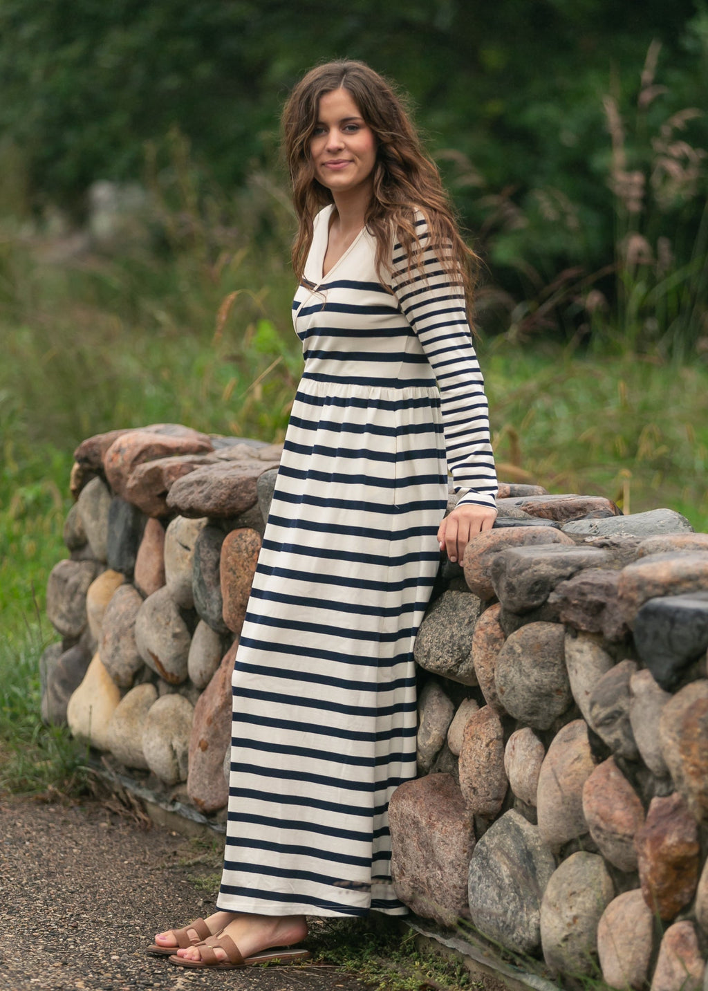 Robe longue en maille rayée Celeste