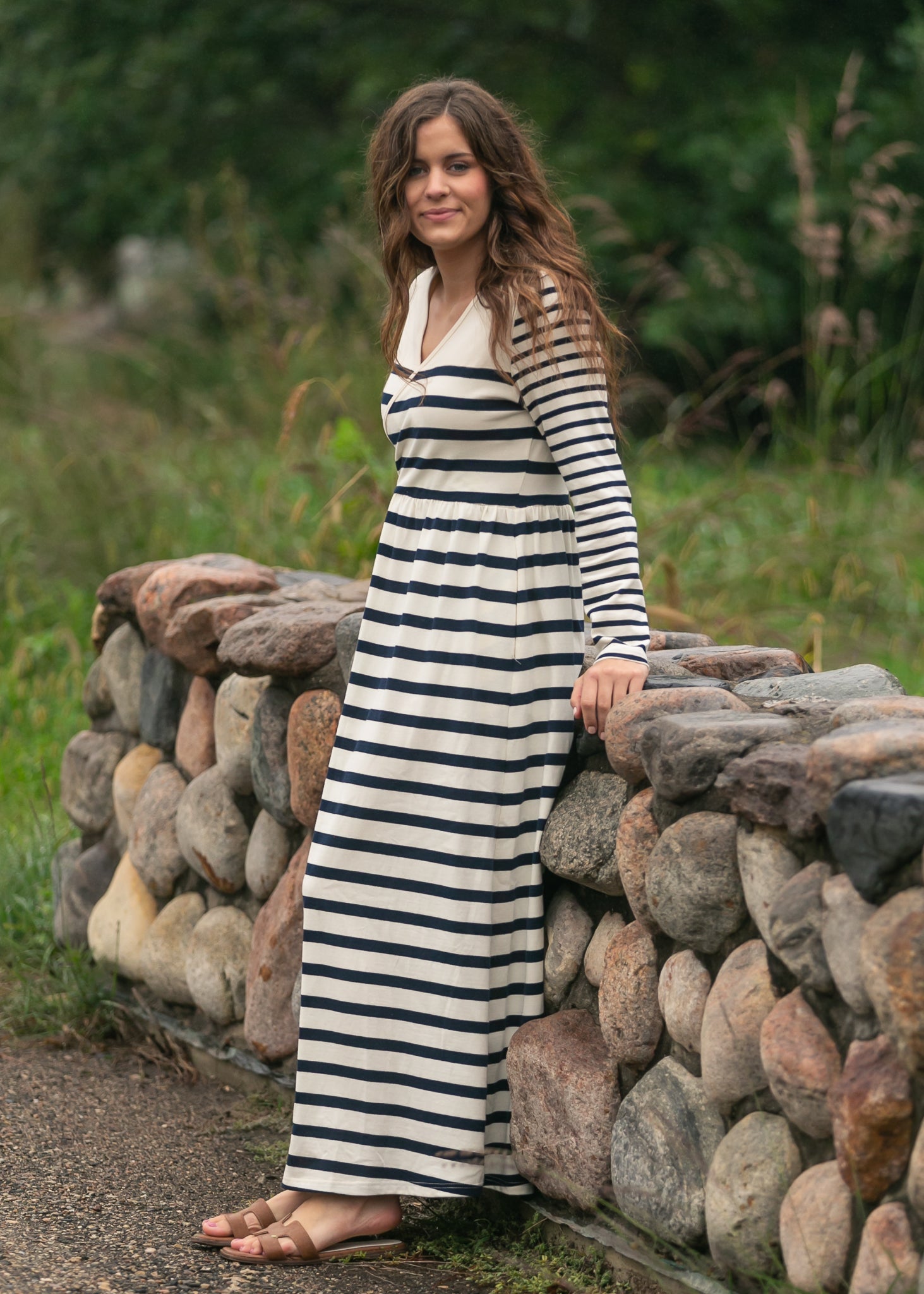 Robe longue en maille rayée Celeste