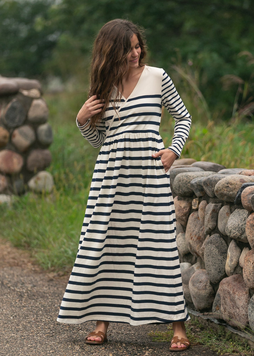 Robe longue en maille rayée Celeste