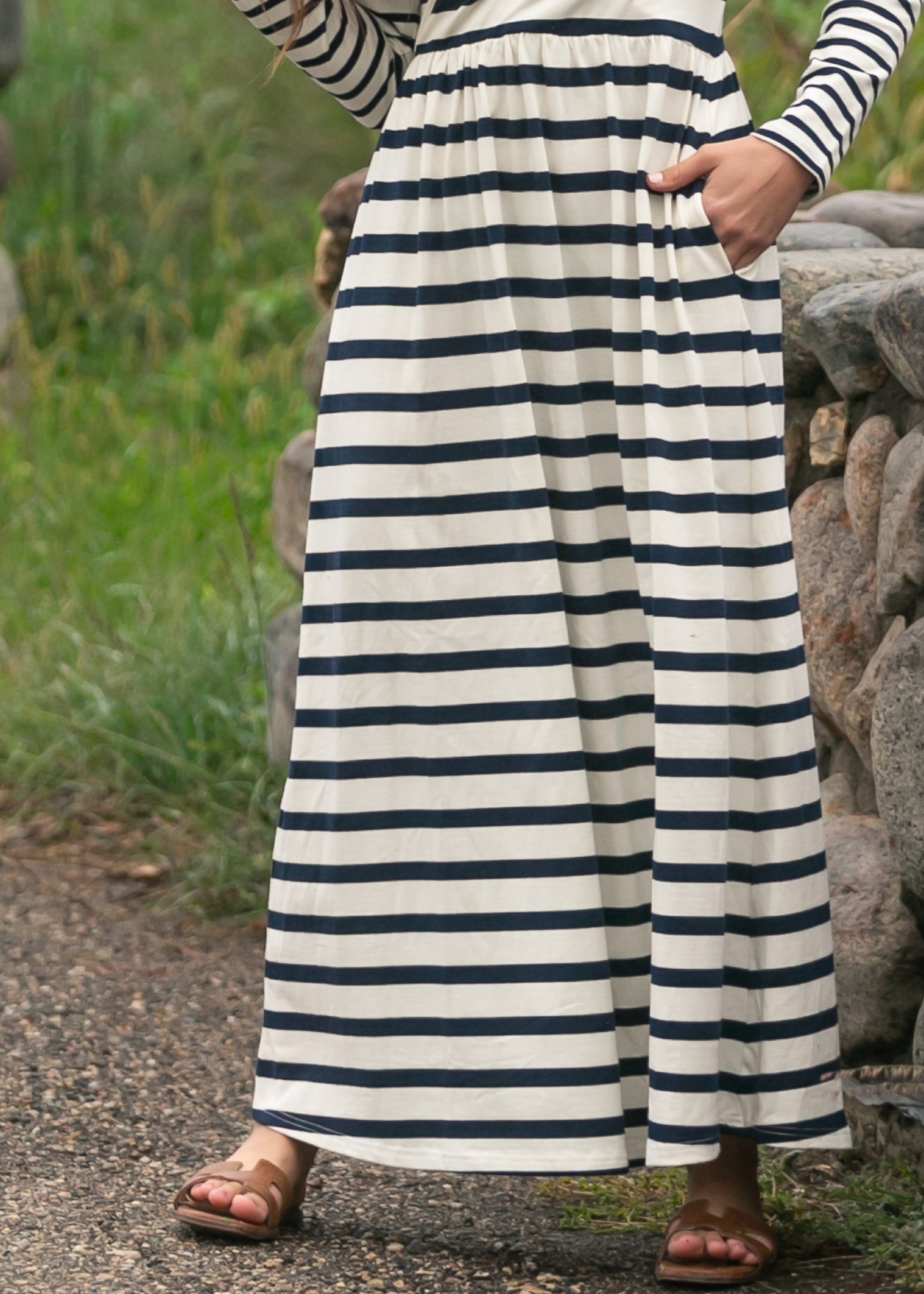 Robe longue en maille rayée Celeste