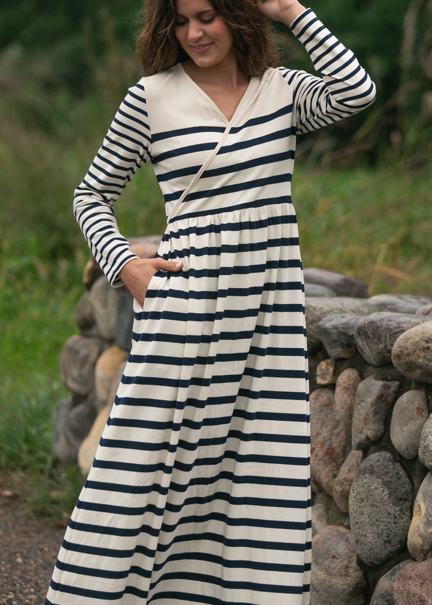 Robe longue en maille rayée Celeste