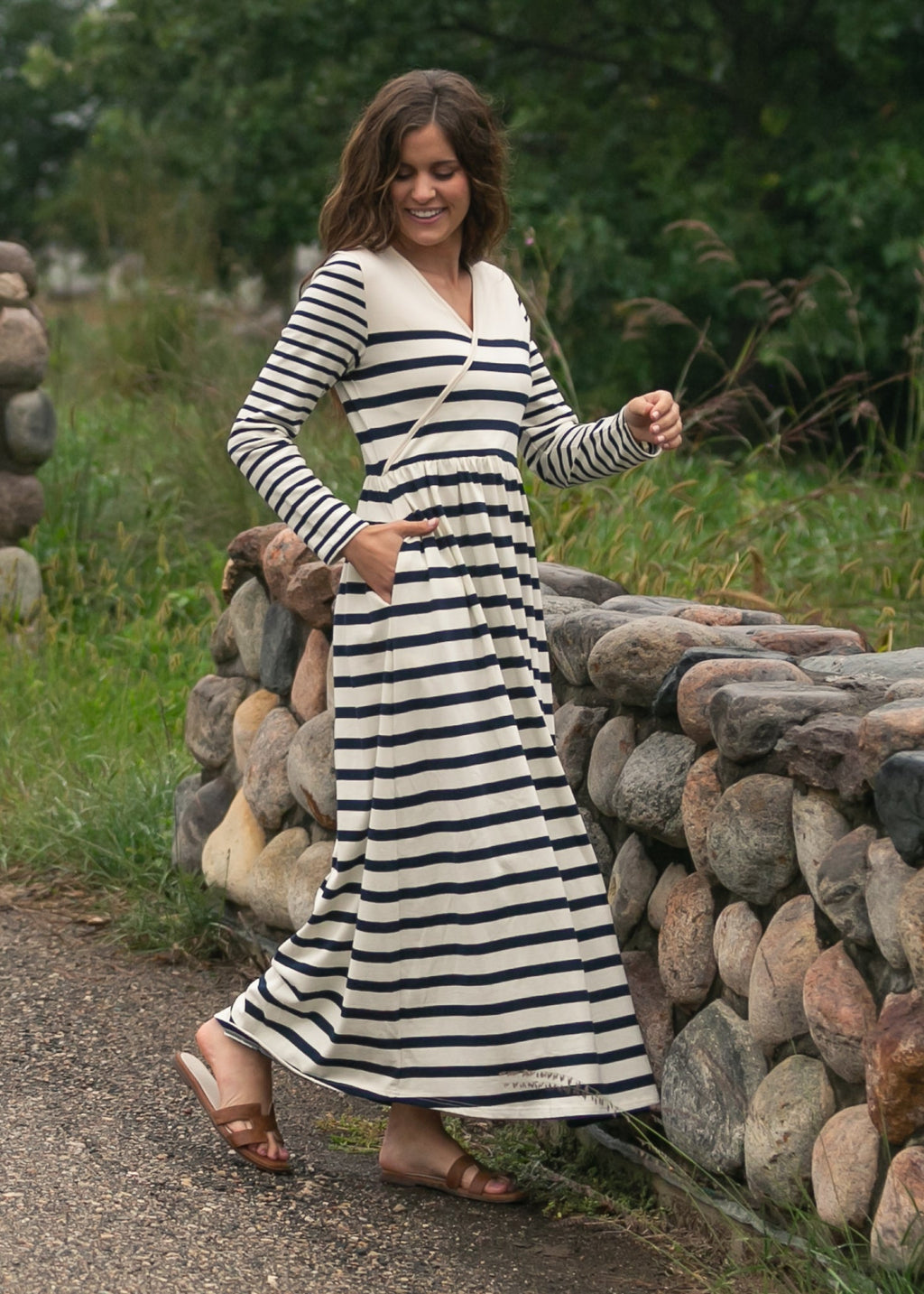 Robe longue en maille rayée Celeste