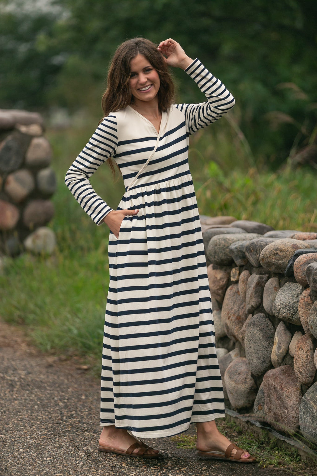 Robe longue en maille rayée Celeste