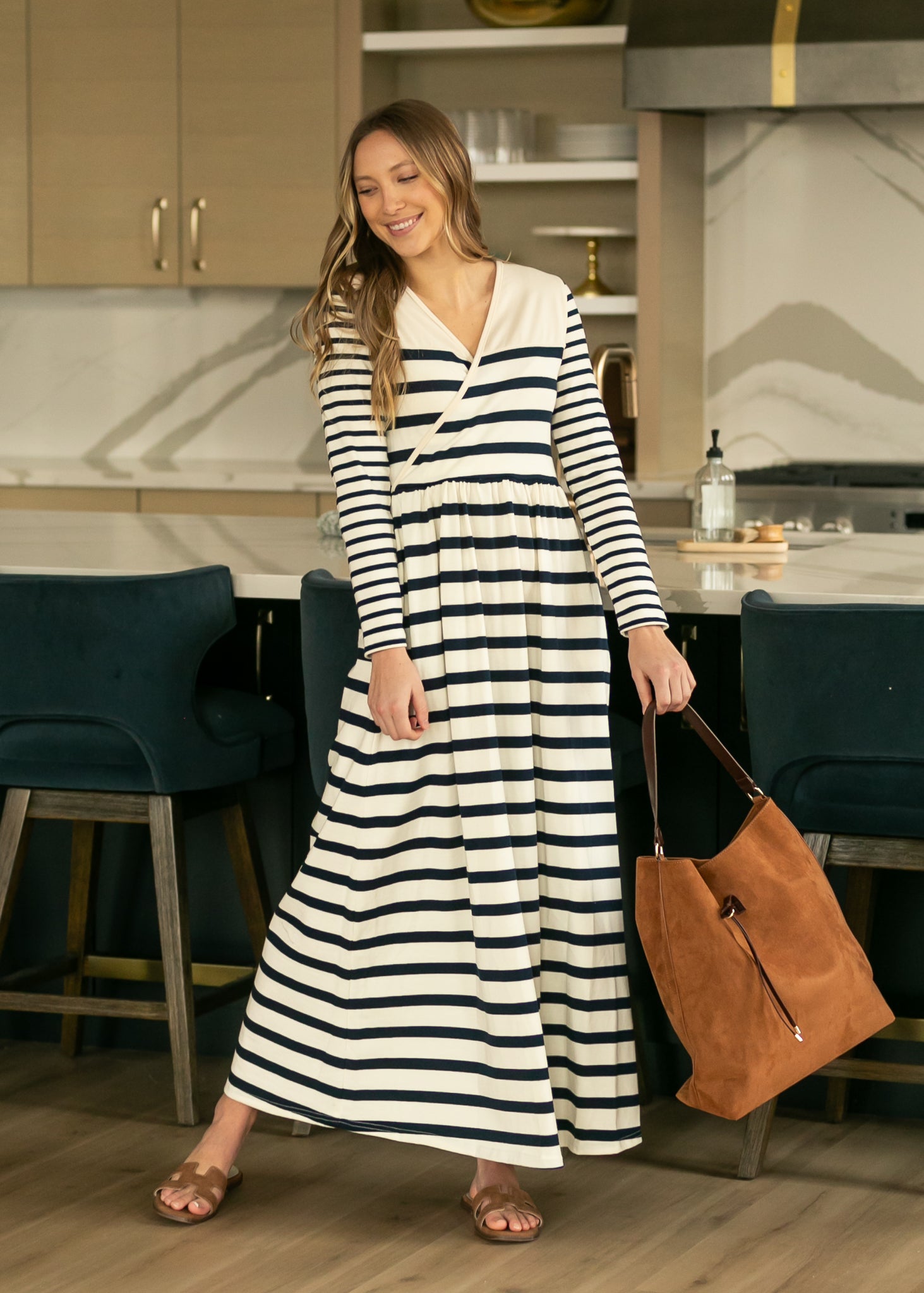 Robe longue en maille rayée Celeste