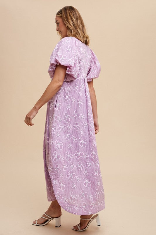 Robe Longue D'Été Fleurie Romantique à Manches Bouffantes Élégante et Féminine pour Femme