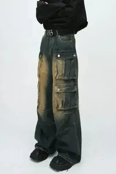 Jean taille haute avec poches cargo