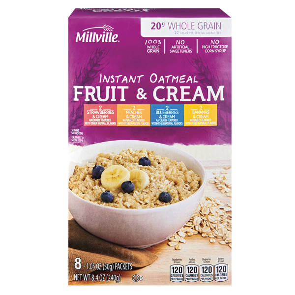 Sachets de flocons d'avoine instantanés Millville, fruits et crème, assortiment, 8 unités