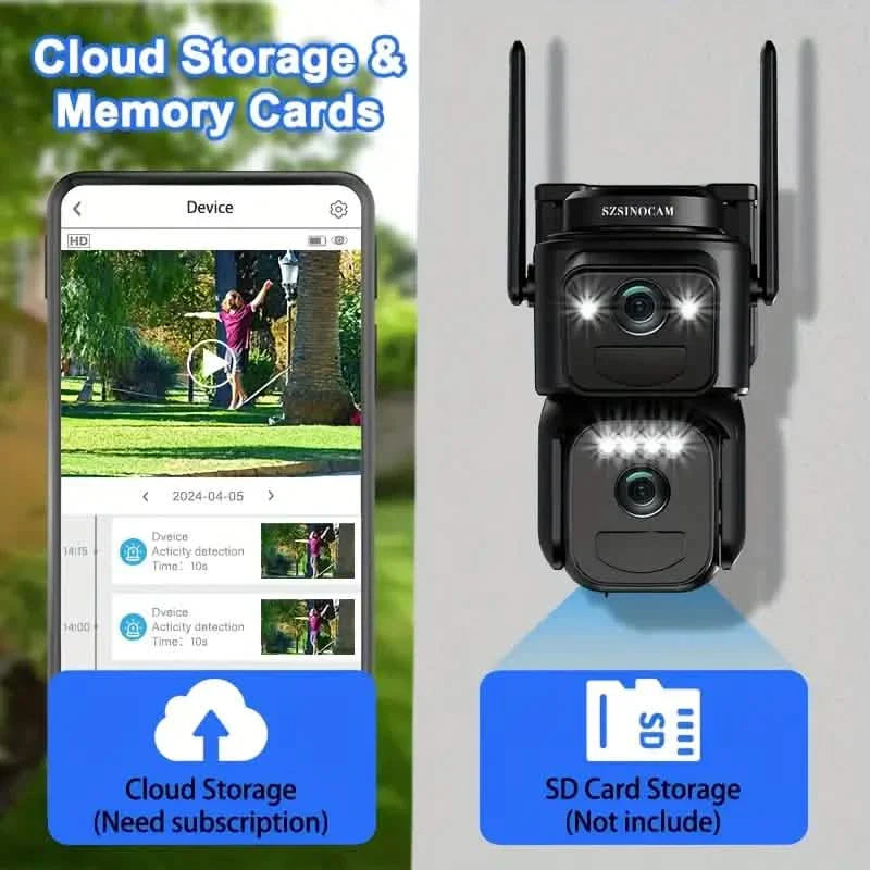 Caméra de sécurité solaire Wi-Fi – Vue à 360°, zoom 10x, vision nocturne et détection de mouvement